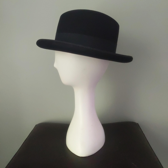 Rare! Vintage Barlesoni Black Fur Felt Feather Fedora Hat 7 56 with Box - Picture 5 of 9